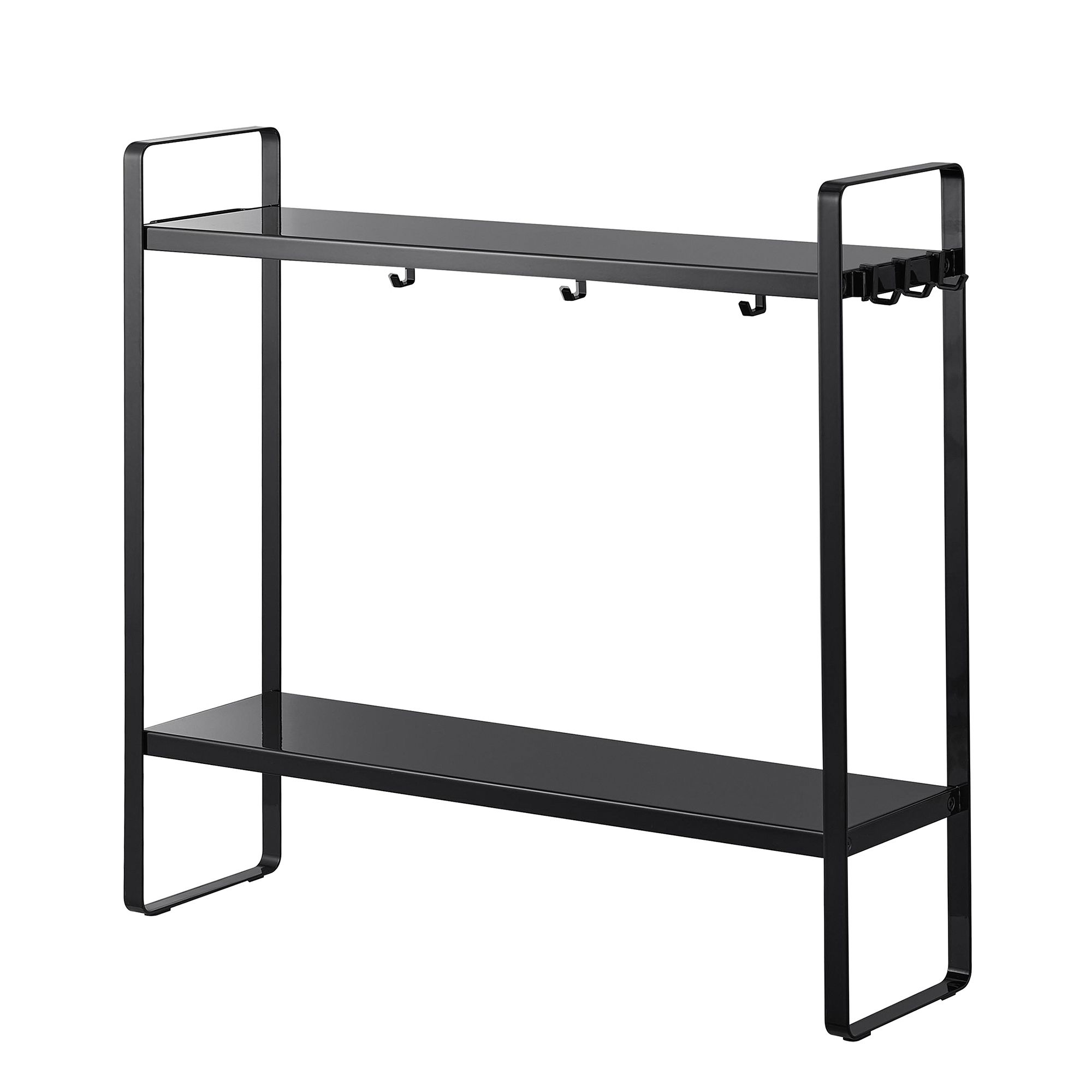a black shelving unit for kitchen countertops