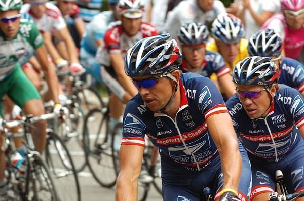 The US Postal boys patrol the front of the peloton.