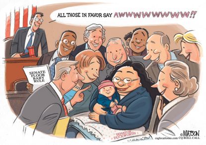 Editorial cartoon U.S. Tammy Duckworth baby on Senate floor cute