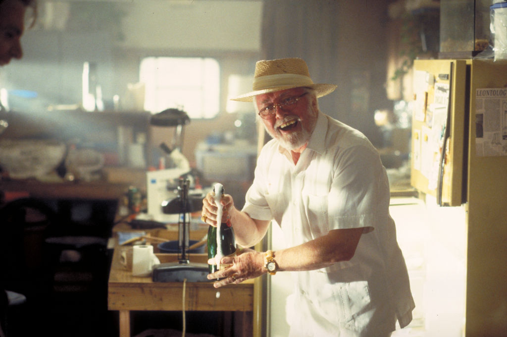 English actor Richard Attenborough as entrepreneur John Hammond in a scene from the film "Jurassic Park."