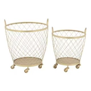  Gold Deep Set Wire Basket Storage Cart with Wheels and Handle (Set of 2)