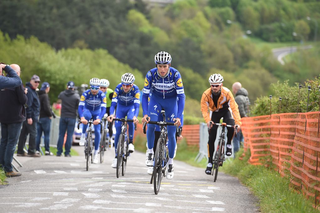 Deceuninck-QuickStep's Enric Mas leads the team during their Liege recon ride