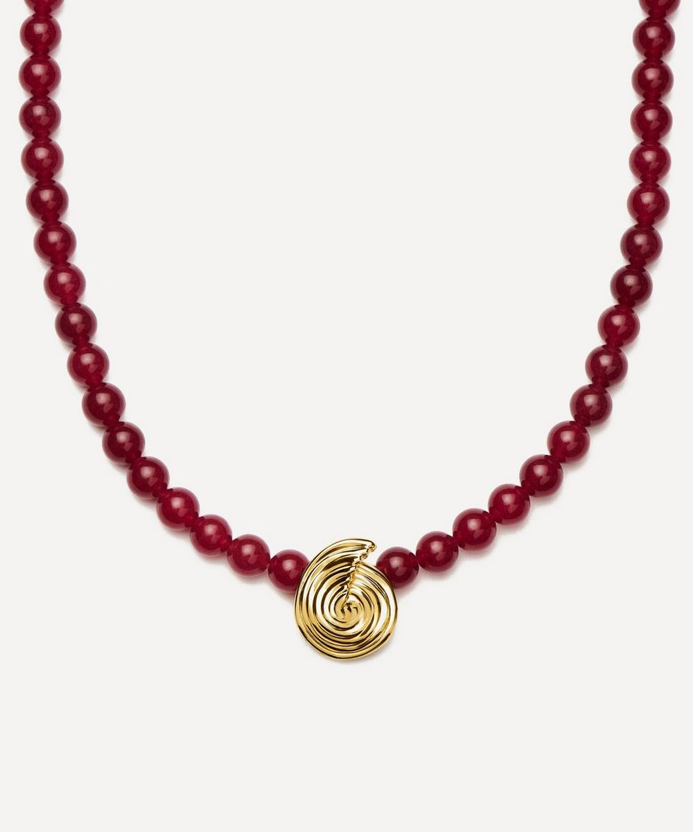 18ct Gold-Plated Spiral Gemstone Beaded Pendant Necklace