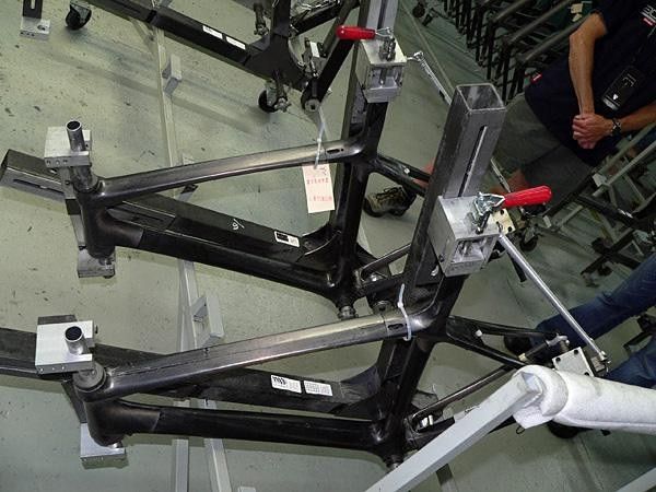 Even the Madone frame jigs are made mostly of carbon fiber to yield matched coefficients of thermal expansion for better alignment in and out of the oven.