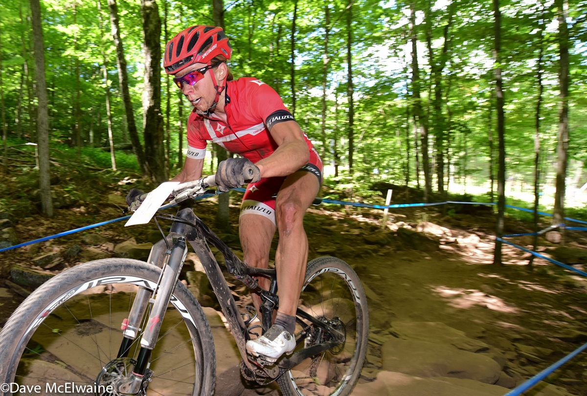 Annika Langvad (Specialized) riding to a bronze medal