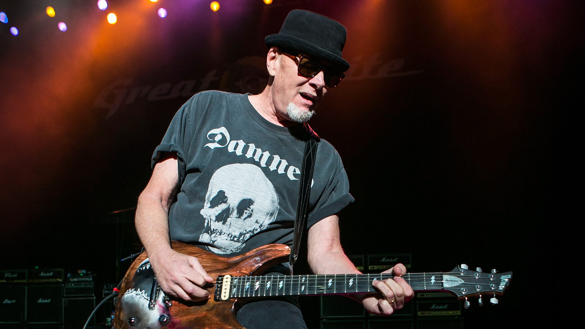 Mark Kendall of Great White performs at DTE Energy Music Theater on August 28, 2014 in Clarkston, Michigan.
