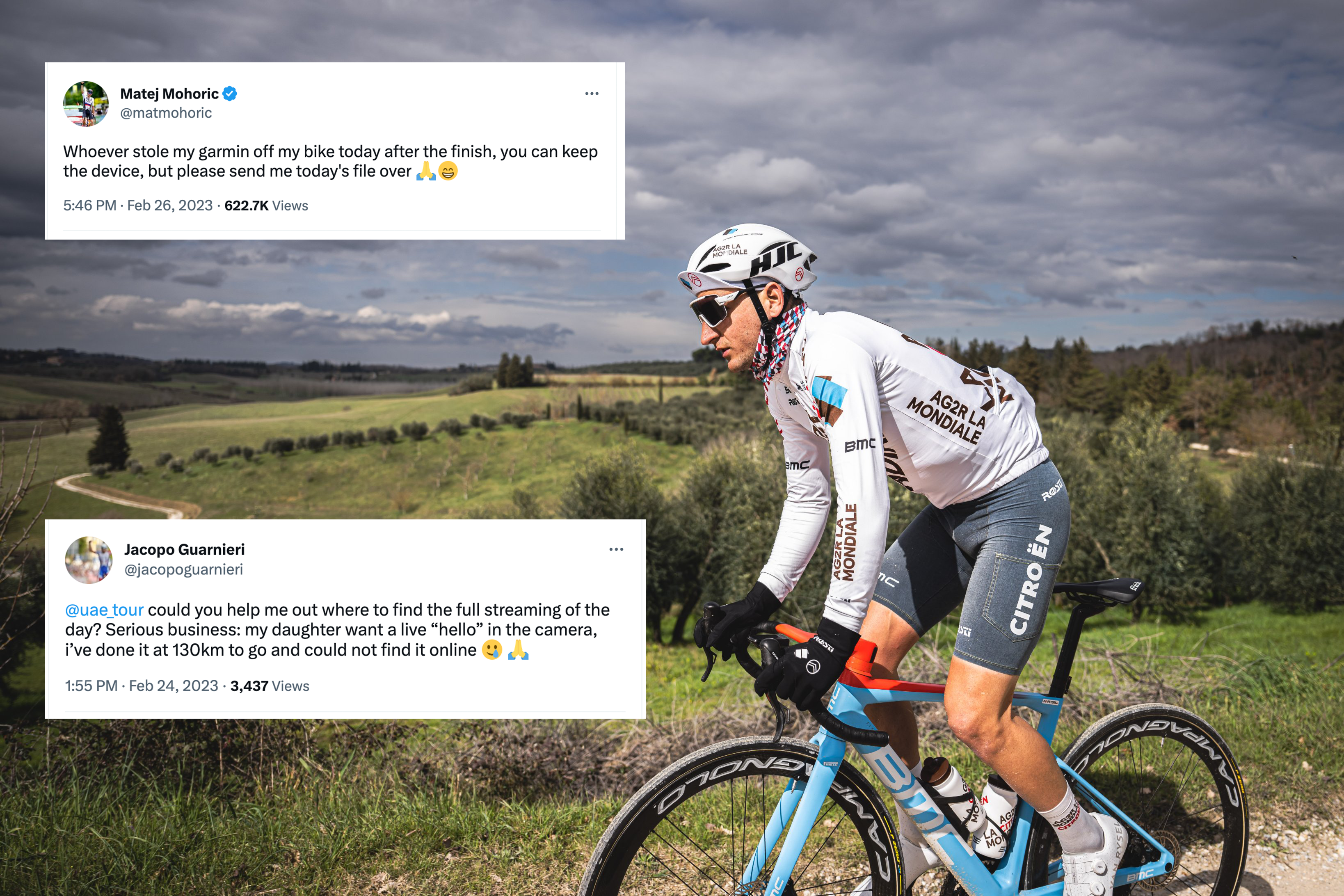 Tweets of the week AG2R in denim, Matej Mohorič loses his Garmin, and a dog kisses Tom Pidcock Cycling Weekly