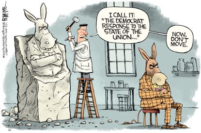 Political cartoon U.S. Trump State of the Union Democrats response