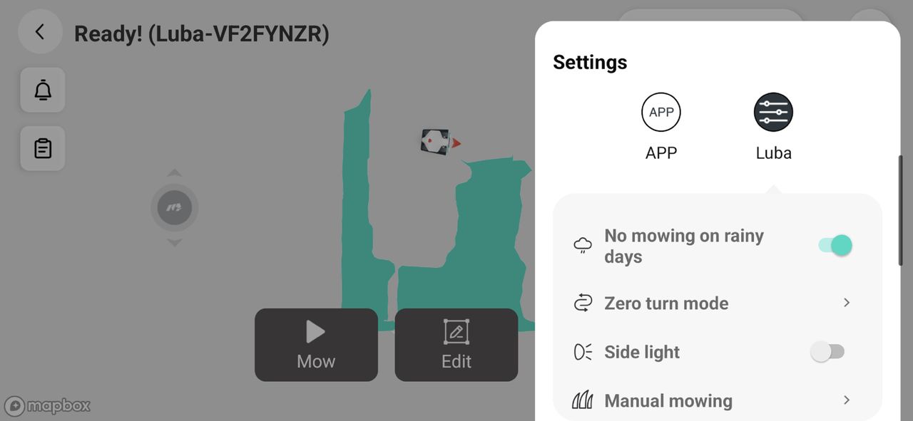 mammotion app using the luba awr 5000