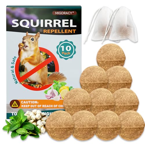 Squirrel Repellent Balls, 10 Pack Natural Plant-Based Formula, Long-Lasting Outdoor Animal Deterrent, Repel Skunk, Chipmunk &amp;amp; Raccoon, for Yard, Garden, Attic &amp;amp; Car Engine