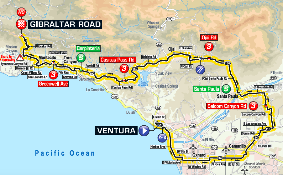 Stage 2 at the Tour of California takes the peloton from Ventura to Gibraltar Road outside of Santa Barbara