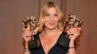 Victoria Wood holding two BAFTA trophies in 2007