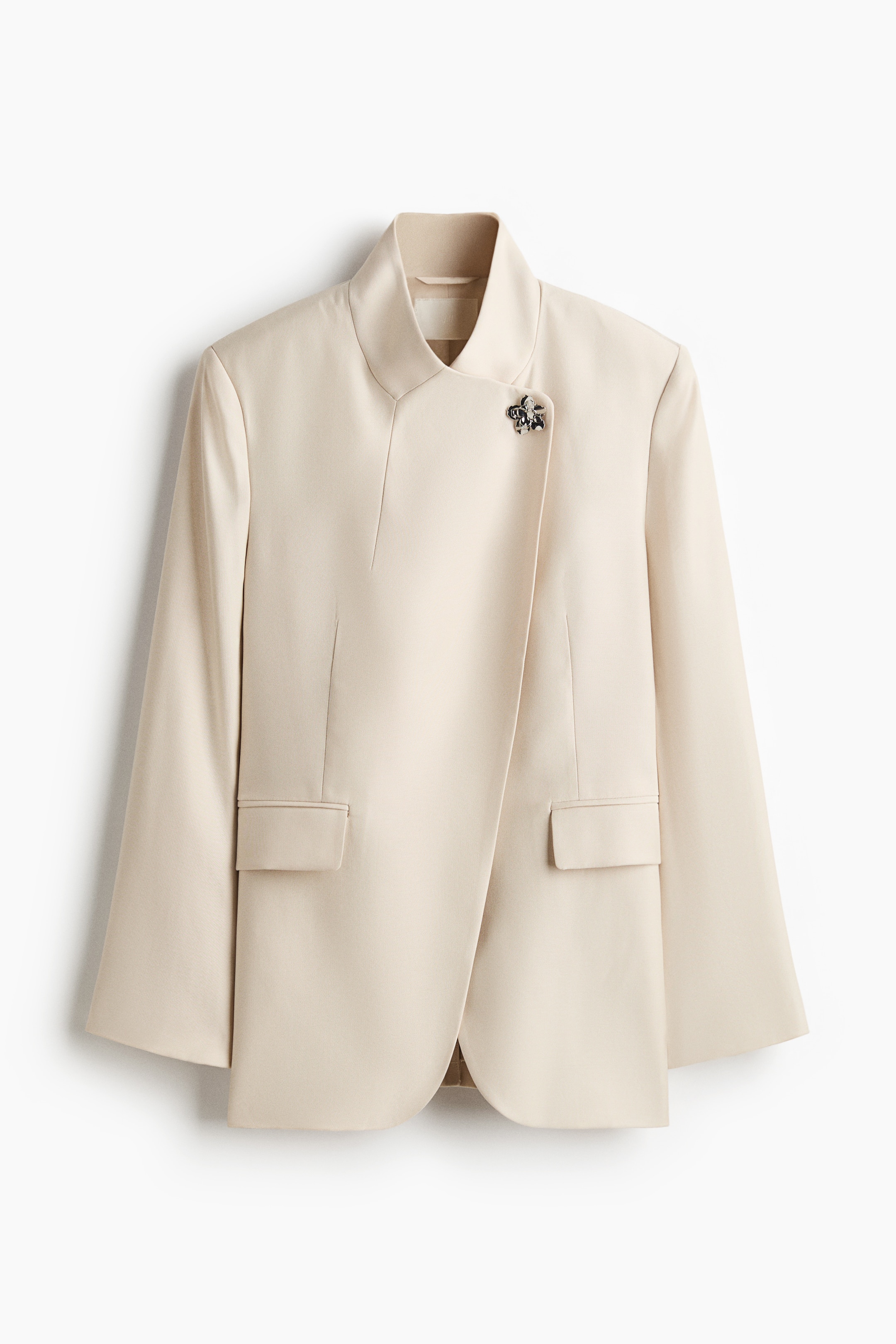 Brooch-Detail Wrap Jacket - Light Beige