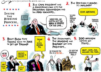 Political cartoon U.S. 2016 election liberal rigged Donald Trump