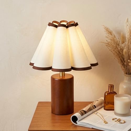 Fengarolam Moderntable Lamp, 12.6&amp;rdquo; Small Nightstand Light With Pleated Linen Shade&amp;amp;solid Wood With Walnut Finish Base,bedside Nightstand Light for Bedroom Livingroom (bulb Not Included)