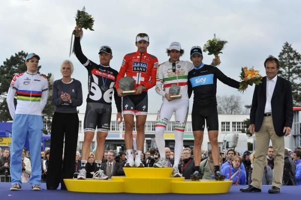 Jasper Stuyven, Thor Hushovd, Fabian Cancellara, Filippo Pozzato, Juan Antonio Flecha, Gilbert Duclos Lasalle