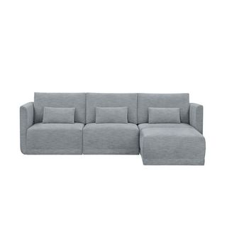 Beautiful Drew Modular Sectional Sofa With Ottoman by Drew Barrymore, Gray Fabric