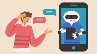 Medical chatbot collects patient symptoms. Artificial intelligence supports and helps clinic patients. Vector flat illustration.
