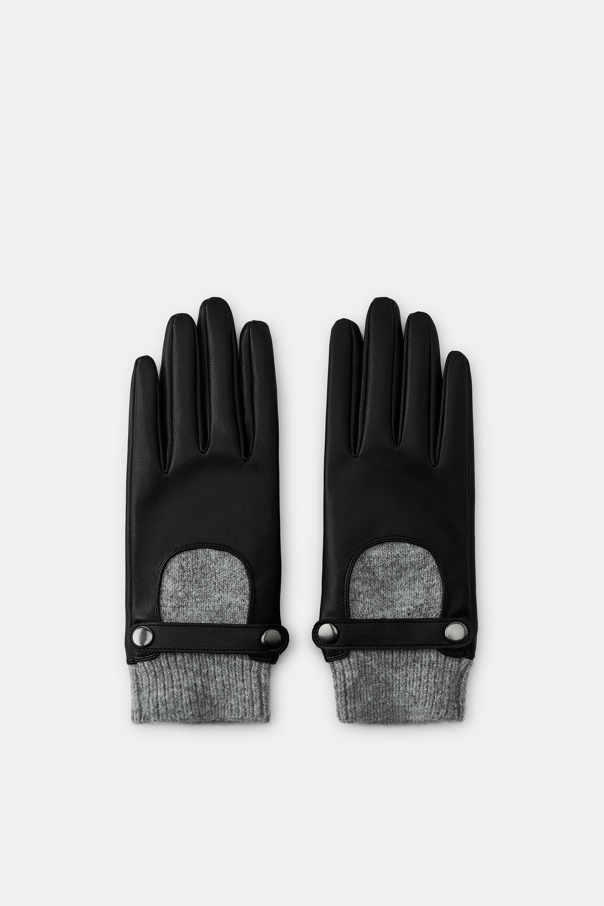 Faux Leather Combination Gloves