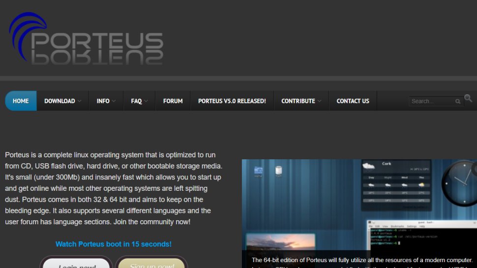 Porteus website screenshot (February 2026).