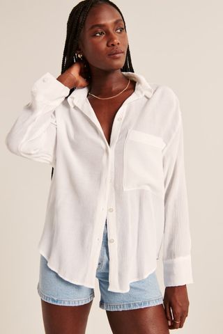 Abercrombie Oversized Crinkle Rayon Textured Shirt