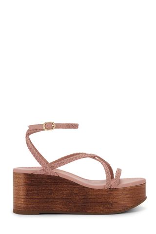 Stuart Weitzman pink Wovette Wedge Sandal