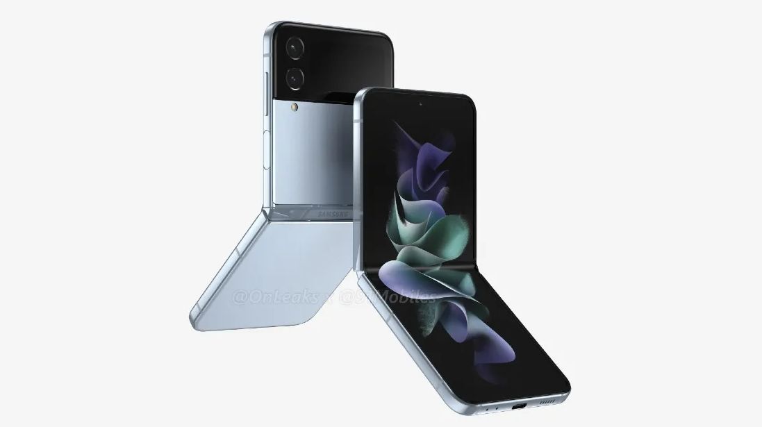 An unofficial render showing the Samsung Galaxy Z Flip 4 in a blue shade