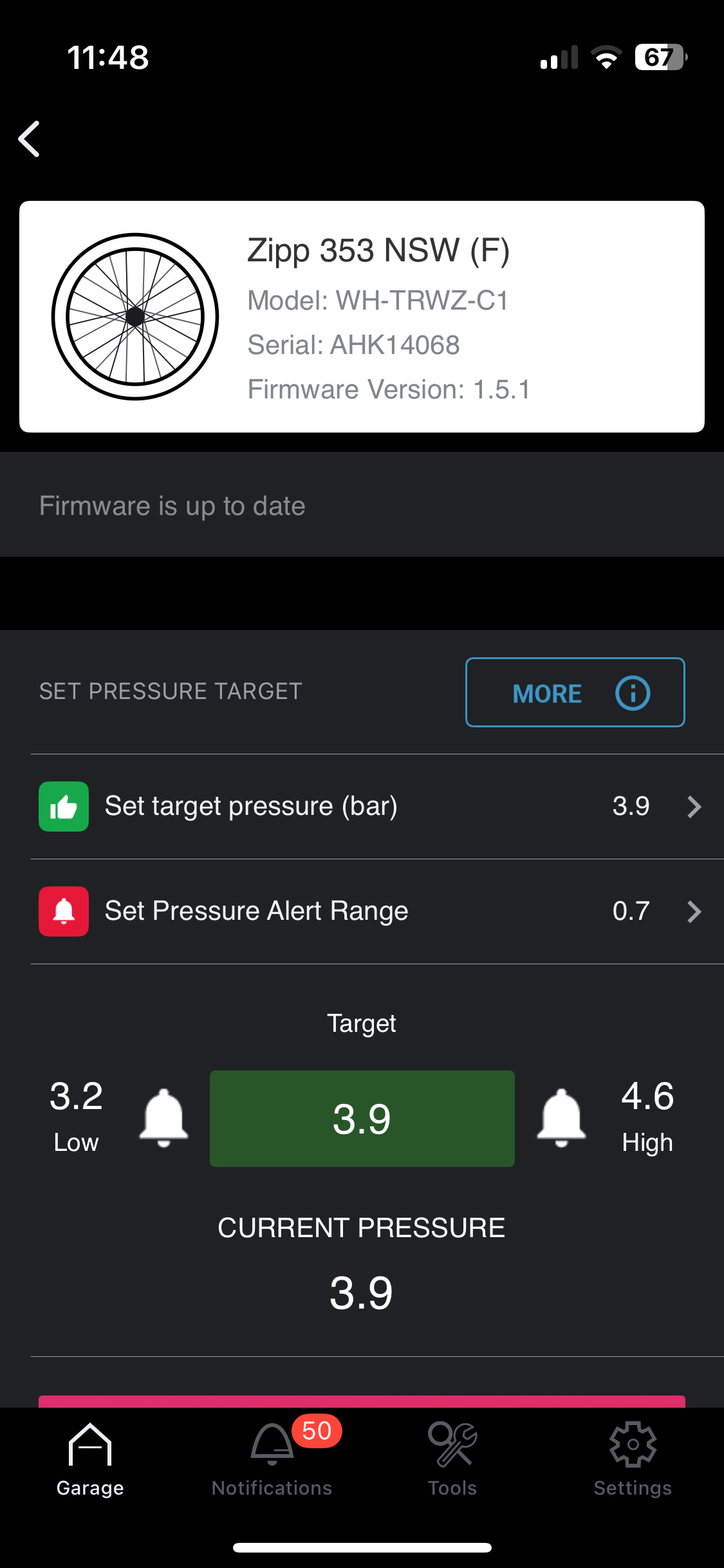 A Zipp AXS sensor in the Zipp app