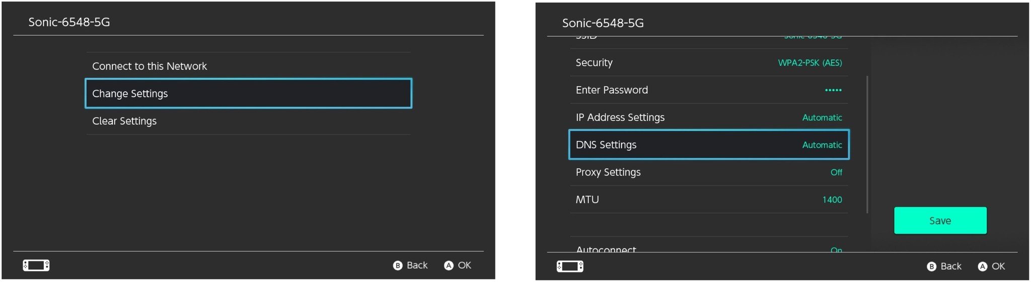 Select Change Settings, then select DNS Settings