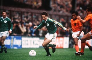 Liam Brady playing for the Republic of Ireland against the Netherlands in 1983