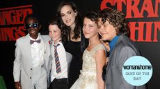 Actors Caleb McLaughlin, Noah Schnapp, Winona Ryder, Millie Bobby Brown and Gaten Matarazzo attend the premiere of "Stranger Things" at Mack Sennett Studios on July 11, 2016 in Los Angeles, California. (Photo by Jason LaVeris/FilmMagic)