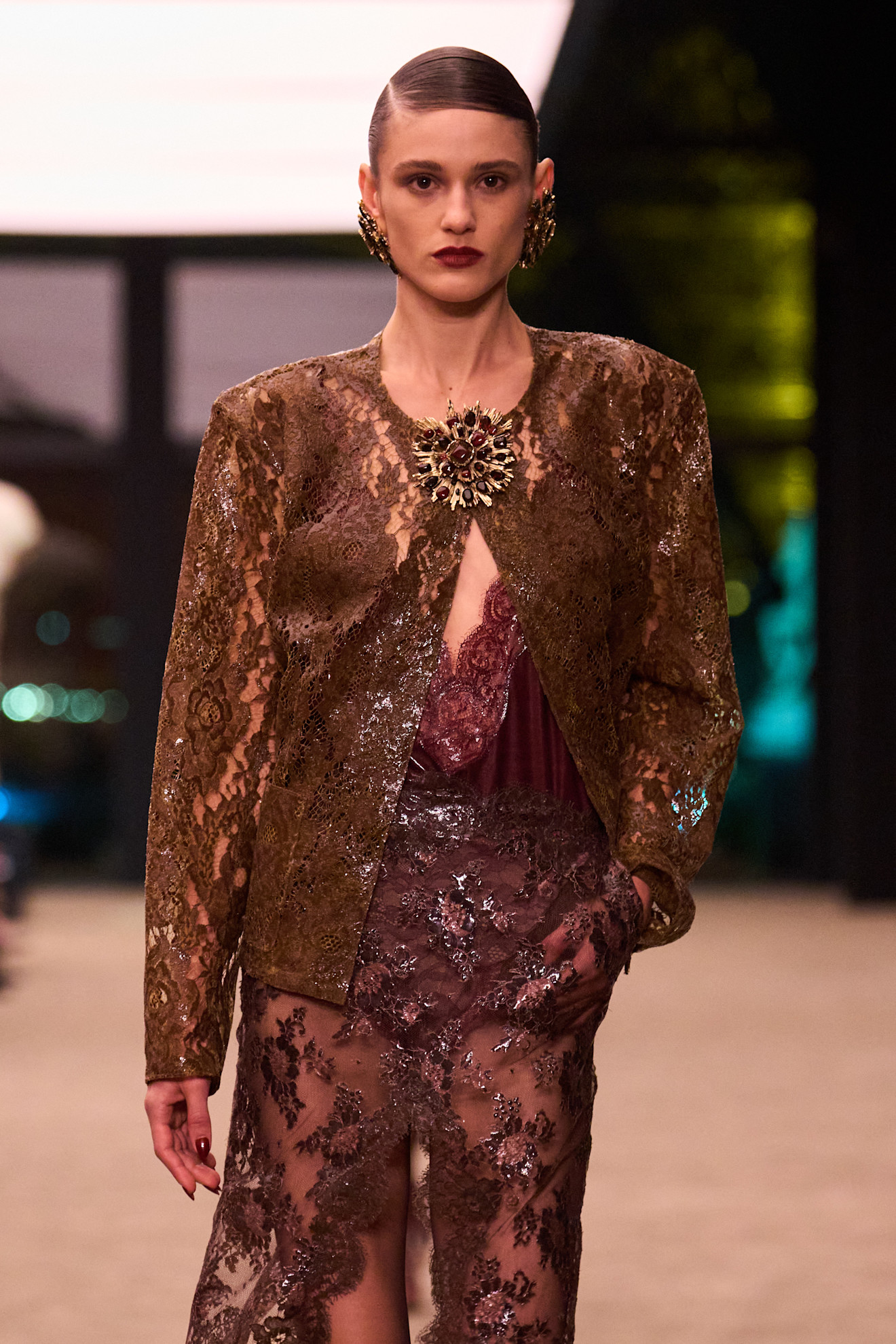 Saint Laurent model walks the fall/winter 2026 runway during Paris Fashion Week