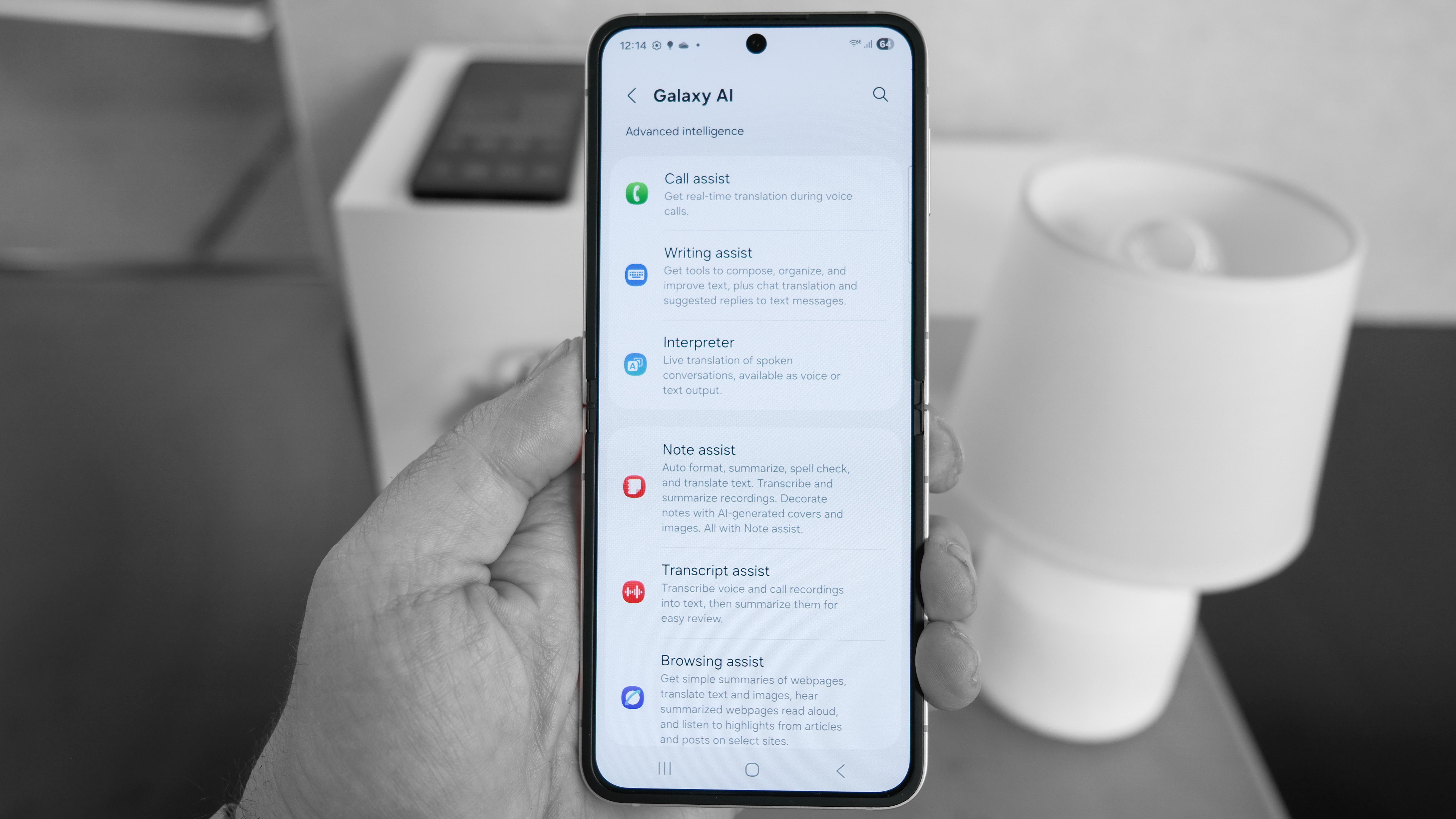 Samsung Galaxy Z Flip 7 FE showing Galaxy AI settings