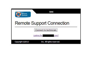 The remote support connection dialogue box on a tech-support website.
