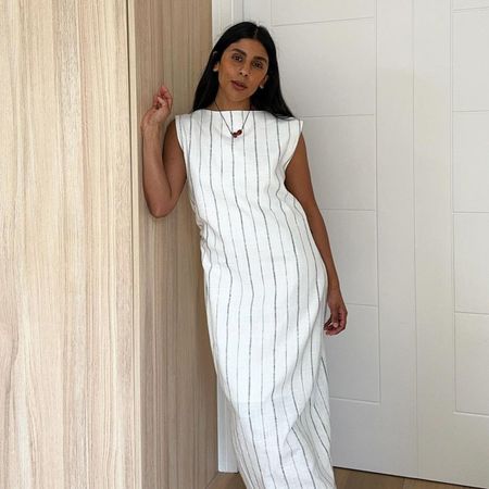 @MONIKH WEARING A STRIPED M&S DRESS