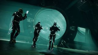 Destiny 2 Season of the Deep three guardians in the HELM looking at sea monster Ahsa