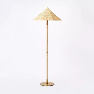 Floor Lamp Gold Iron with Tapered Rattan Shade