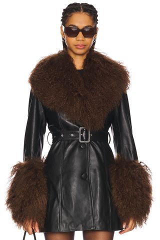 Mimi Leather Coat With Fur Trim