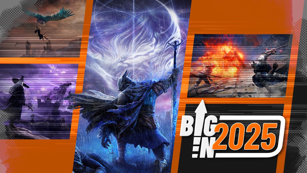 Screenshots of battle in Elden Ring Nightreign along with a logo for GamesRadar+&#039;s Big in 2025 features