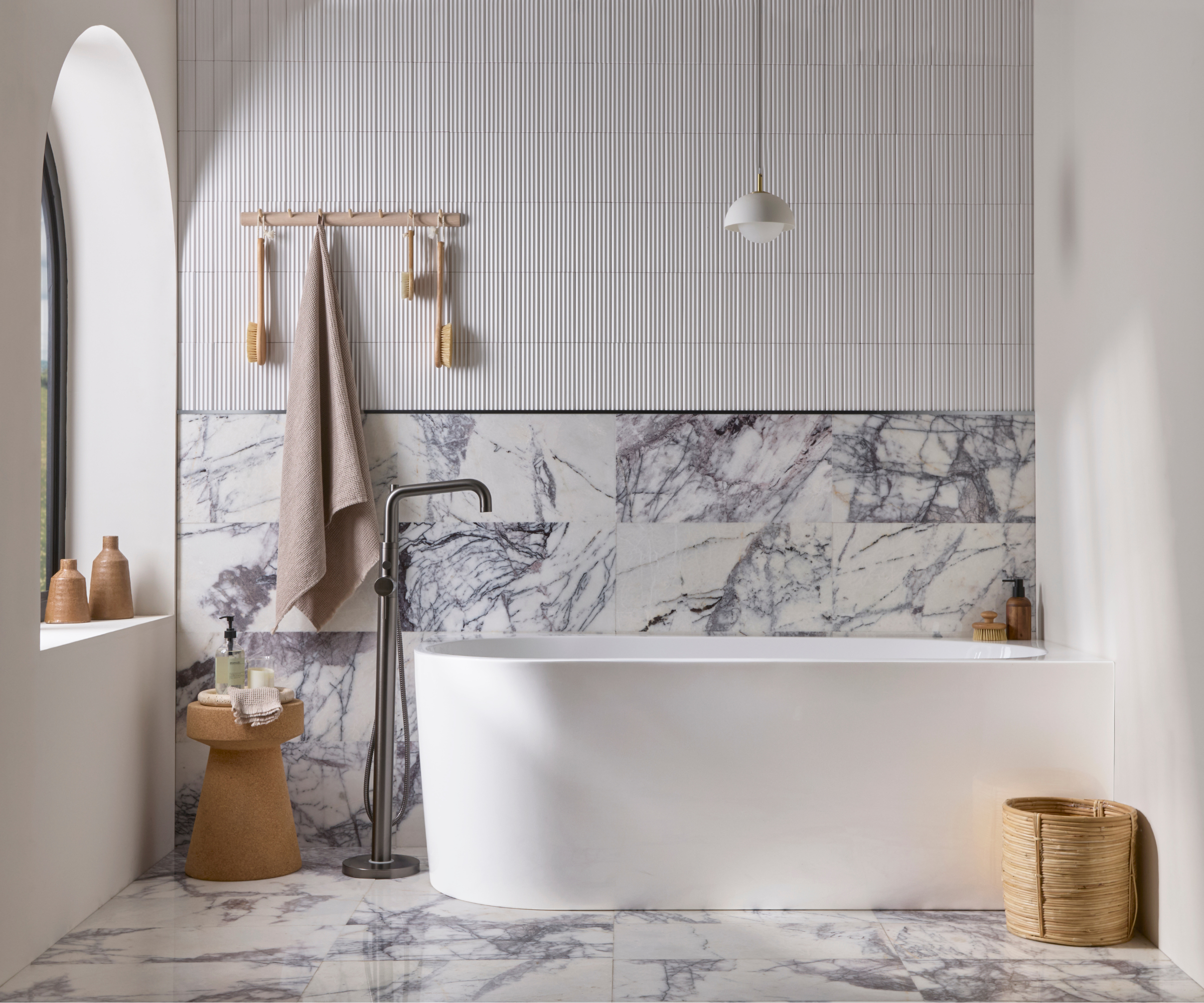 Bathroom with marble flooring