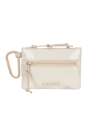 A clippable card pouch in beige.