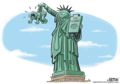 Political cartoon U.S. Statue of Liberty Trump immigration zero tolerance family separation