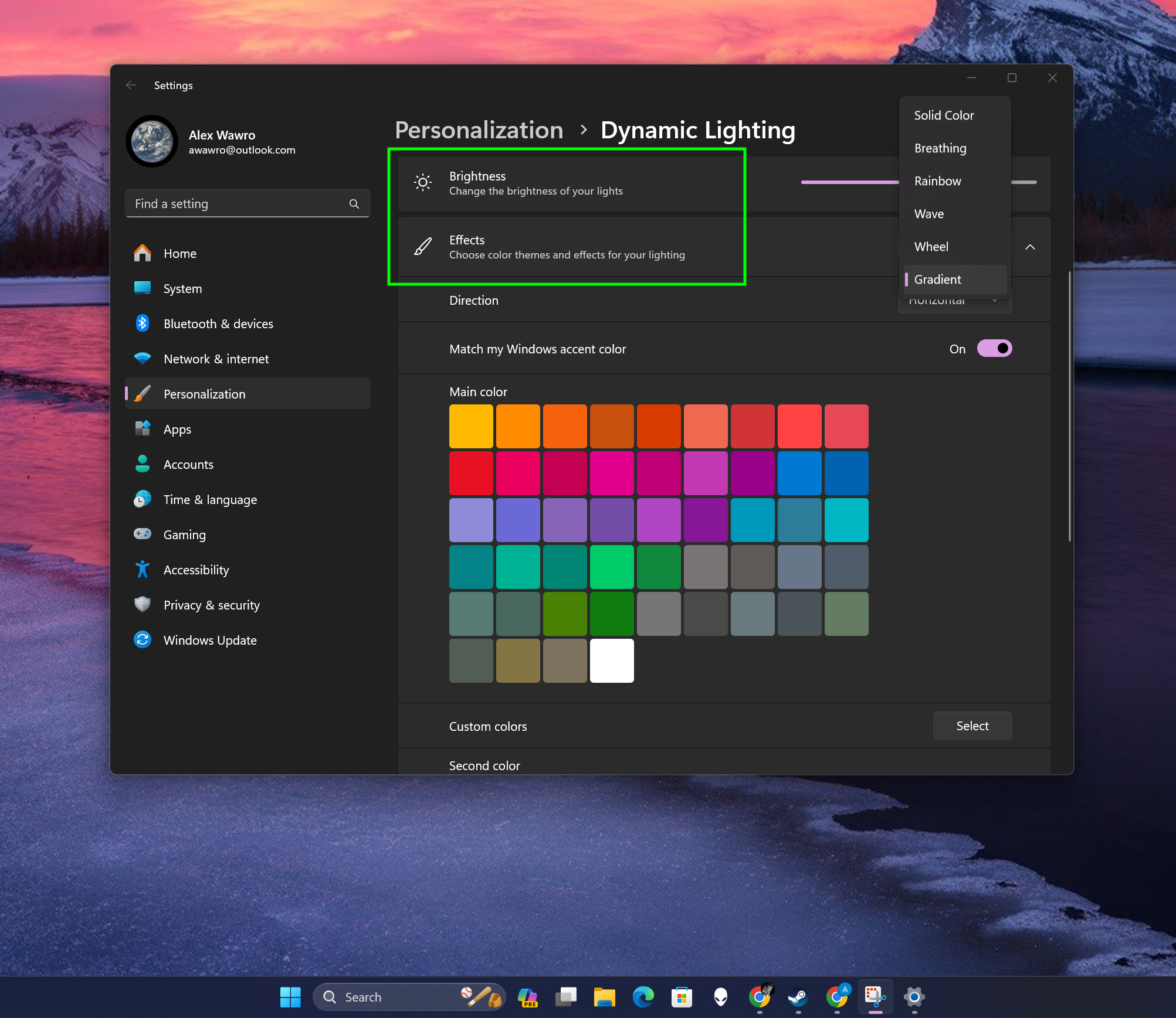 How to use Dynamic Lighting in Windows 11 step 3