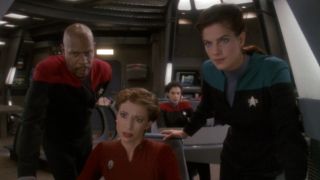 Sisko, Dax, and Kira on the Defiant in Star Trek: Deep Space nine
