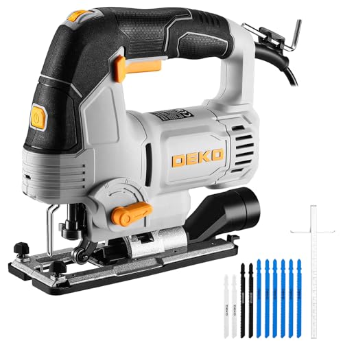 Electric Jigsaw Tool: Dekopro 800w Power Jig Saws With Led Light Laser, 4 Orbital Sets, 6 Variable Speed, 800-3000 Spm, &amp;plusmn;45&amp;deg;bevel Cutting Cut Blades, With 10 Pcs Sawblades for Wood, Metal, Plastic