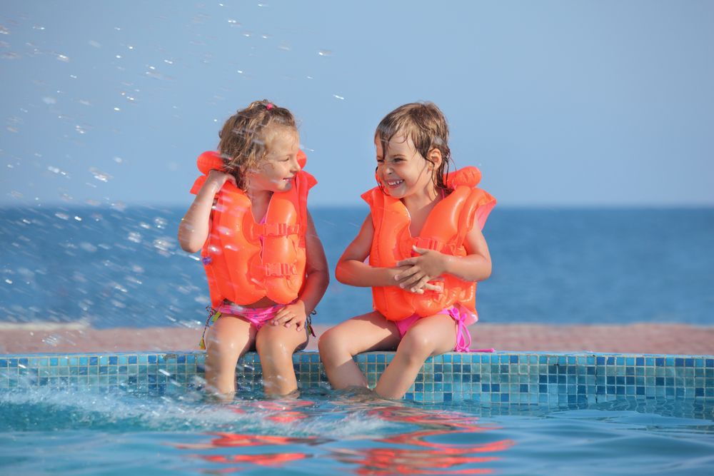 swimming, kids, pool, water, lifejackets, safety