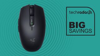 black gaming mouse against blue background
