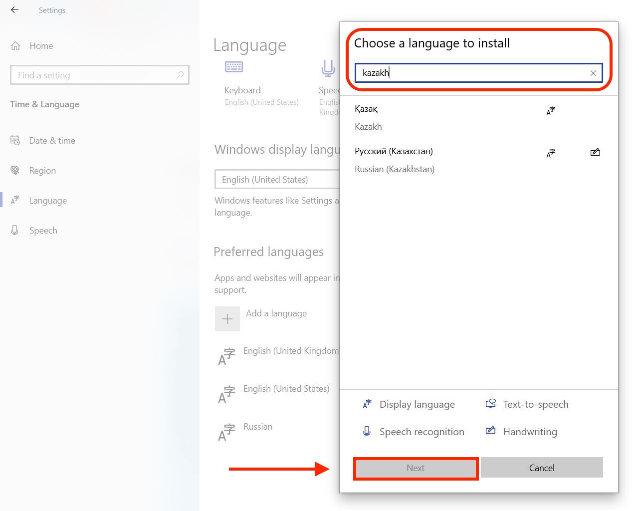 How to change keyboard language in Windows - choose language