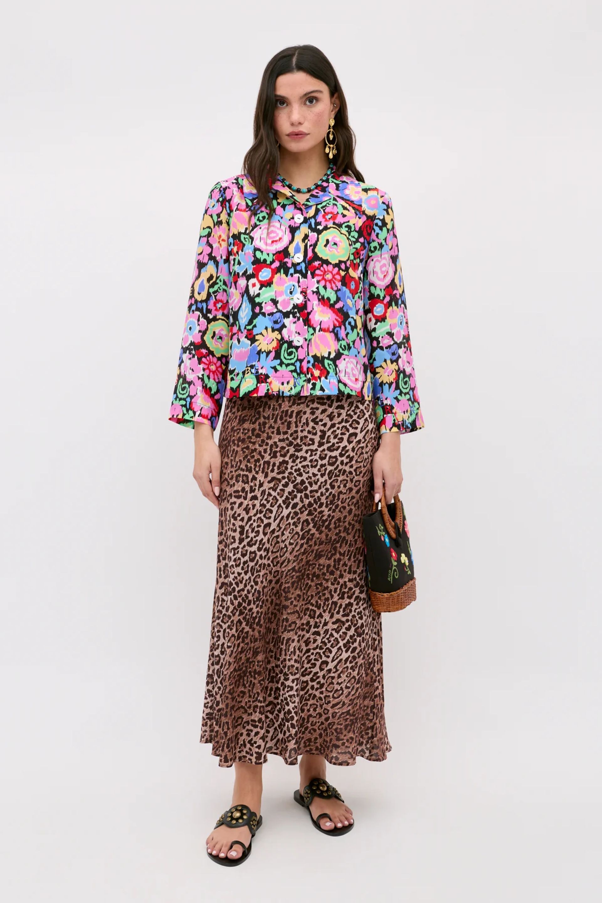 Ginette Silk Shirt on model