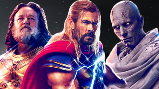 Zeus, Thor and Gorr the Godbutcher from Thor: Love and Thunder
